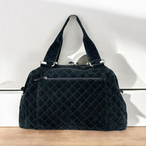 Levenger Black Suede Quilted Duffle Shoulder Bag